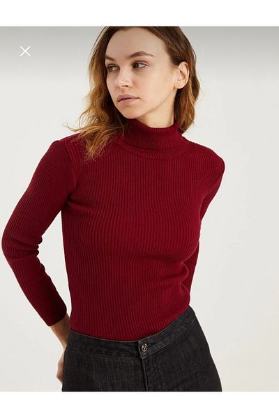JAKARLI Unisex Burgundy Cotton Fabric Turtleneck Slimfit Turtleneck Sweater