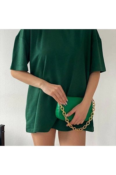 New Shine Μπλουζάκι Unisex Green Crew Neck Cotton Oversize Boyfriend