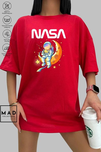 New Shine MAD COLLECTION Unisex Oversize Βαμβακερό μπλουζάκι με λαιμόκοψη NASA με κοντό μανίκι