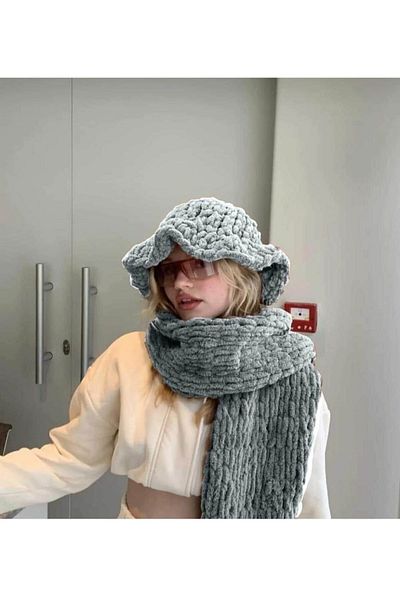 Meltem's Buchet Model Modern Hat and Scarf Set - Gray