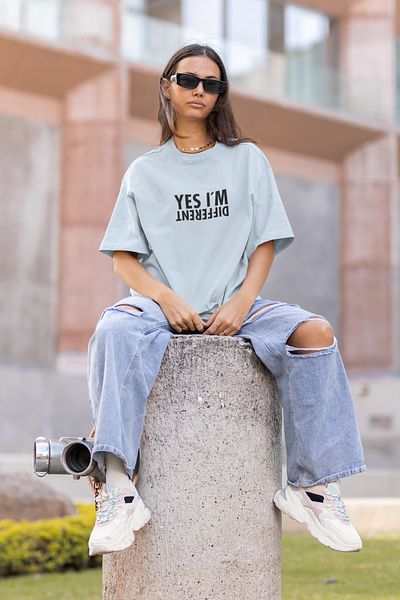 New Shine Μπλουζάκι Unisex Oversize Crew Neck Cotton Yes I'M Printed κοντομάνικο μπλουζάκι