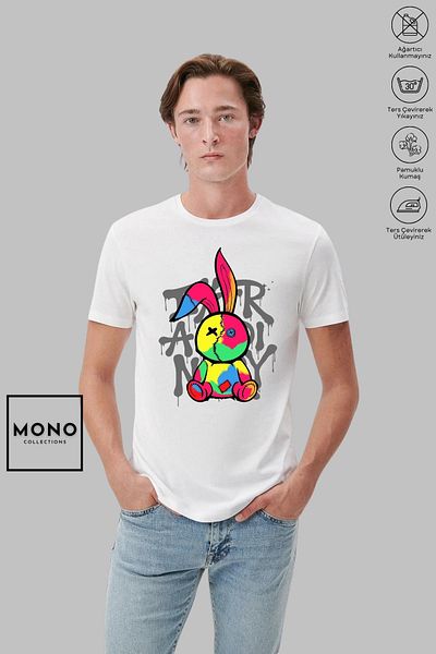 New Shine MONO COLLECTION Κοντομάνικο μπλουζάκι με στάμπα κουνελιού με βαμβακερή ραφή με λαιμόκοψη