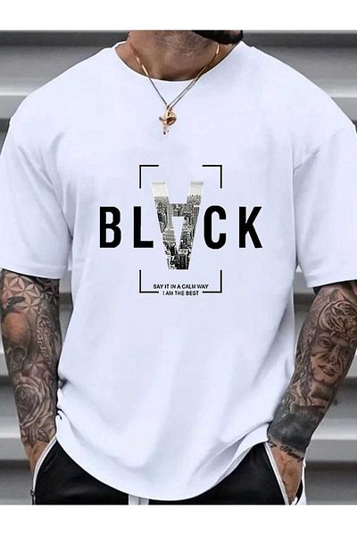 New Shine Tricou oversize cu mânecă scurtă din bumbac imprimat cu gât crew