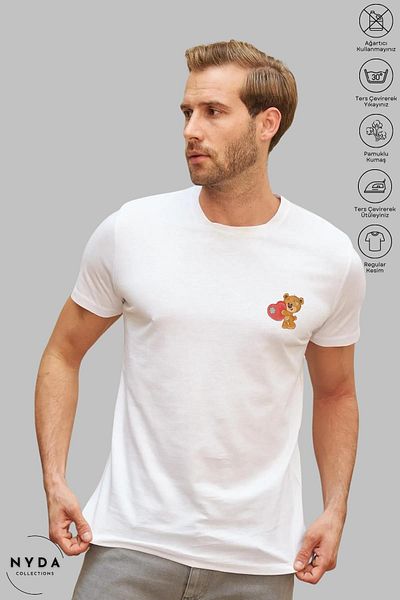 New Shine Μπλουζάκι Unisex Oversize Crew Neck Cotton Bear με στάμπα με κοντό μανίκι