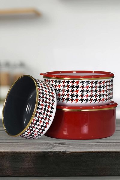 PR HOME Forte Red Enamel - Triple Storage Set