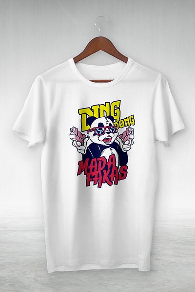 New Shine White Gangster Panda Illustrated Vip Design Tshirt - Unisex