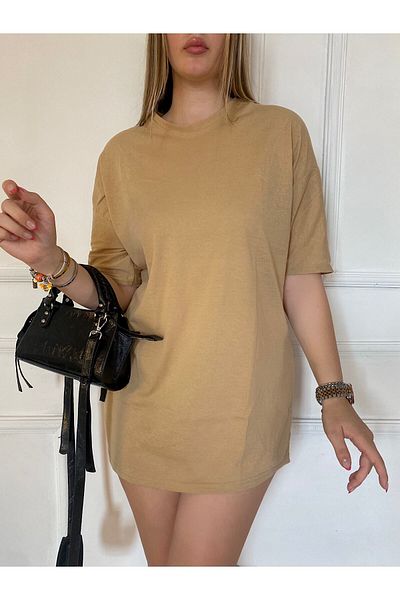 New Shine Unisex μονόχρωμο μπλουζάκι Basic Oversize βαμβακερό πλεκτό κοντομάνικο φαρδύ μπλουζάκι