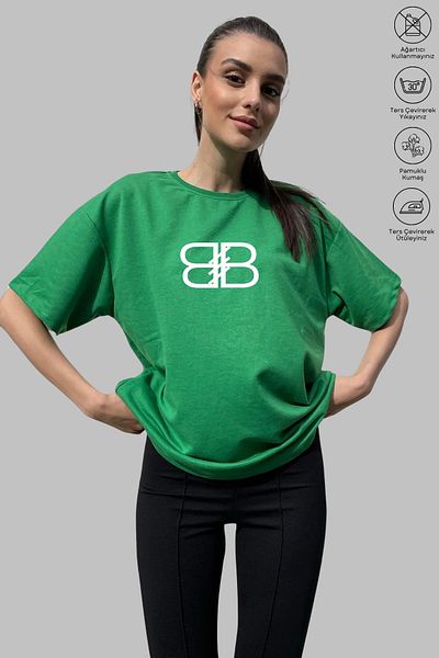 New Shine Μπλουζάκι Unisex Oversize Crew με λαιμόκοψη βαμβακερό γράμμα B με στάμπα με κοντό μανίκι