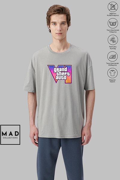 New Shine MAD COLLECTION Unisex Oversize Crew λαιμόκοψη βαμβακερό GTA 6 εμπριμέ κοντομάνικο μπλουζάκι