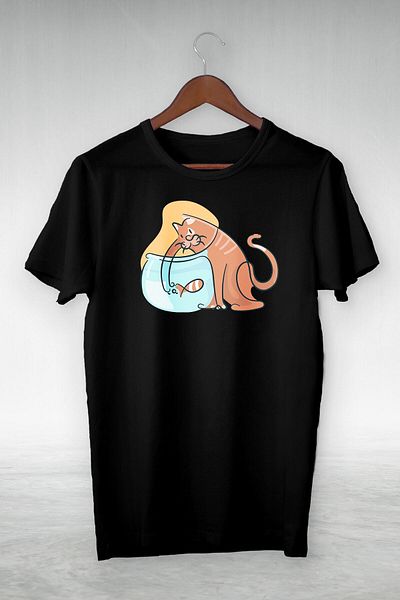 New Shine Unisex Black - Aquarium And Cat - Illustration Tshirt - Vip Design Tshirt
