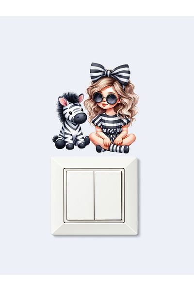 aiki Cute Girl with Zebra Socket, Automobile, Engine, Notebook, Glass, Wall, Wood Sticker