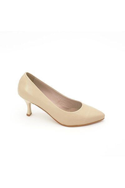 Metin Kundura PYZ 0118 Hakiki Deri 7 cm Topuklu Stiletto Bej
