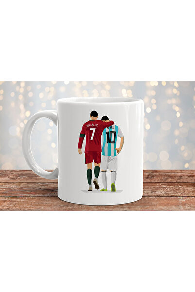 MODA كوب هدية من البورسلين مطبوع عليه ليونيل ميسي كريستيانو رونالدو