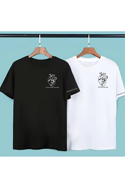 New Shine Ασπρόμαυρο Ζευγάρι Lover - Μπλουζάκι Unisex με μανίκια καρδιάς