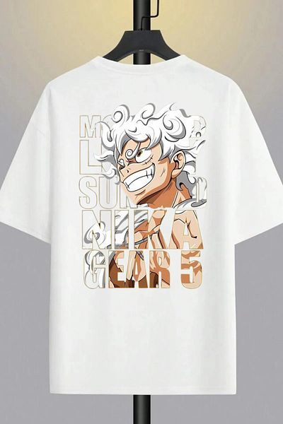 New Shine Unisex Design One Piece Monkey Nika Gear Anime Printed Oversize 100% βαμβακερό μπλουζάκι