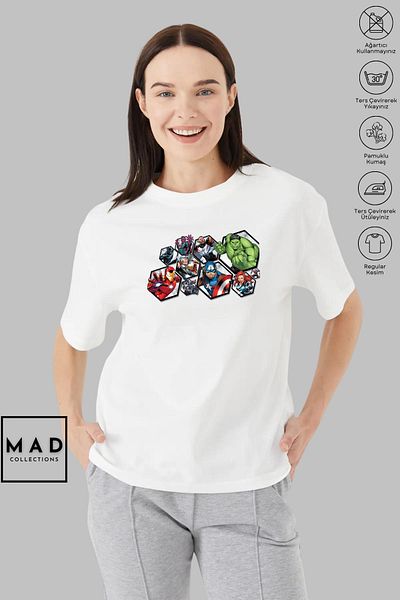 New Shine MAD COLLECTION Unisex Oversize Crew Neck Βαμβακερό κοντομάνικο μπλουζάκι με στάμπα χαρακτήρων Marvel