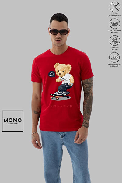 New Shine MONO COLLECTION Unisex Oversize Crew Neck Cotton Lets Move Teddy Bear Printed Short Sleeve T-Shirt