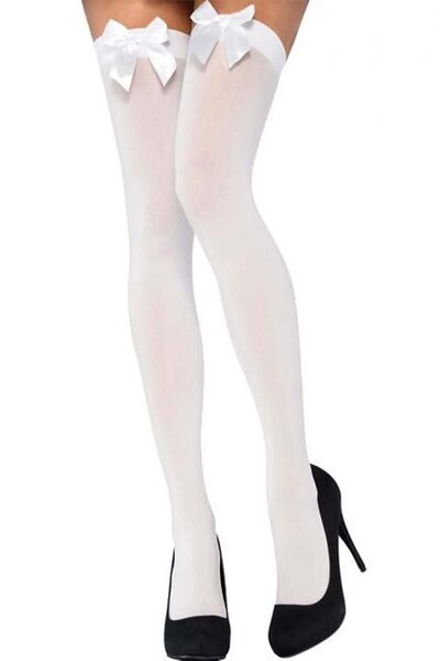 qp She Dámské bílé sexy bílé podvazkové punčochy s mašlí