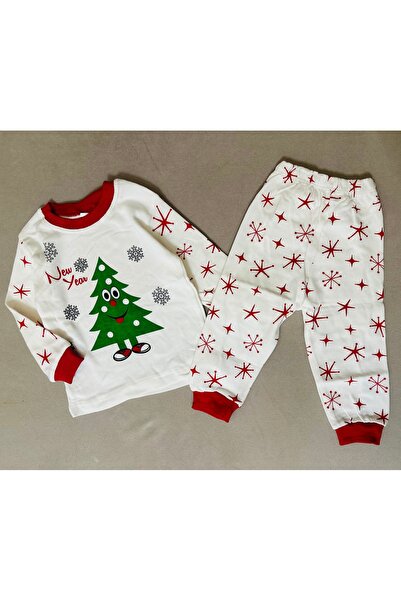 SANTRALBEBE Noel Yılbaşı Ağaç Detaylı Çocuk Pijama Takımı