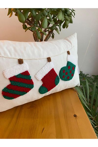 RahanDesign Christmas Pattern Socks Punch Dress - 30X50Cm Throw Pillow Cover