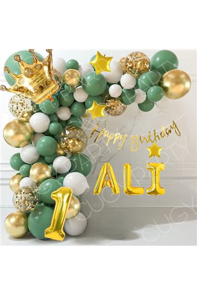 CUGY Green Lion Figure Birthday Decoration Party Set with Name Written Birthday Decoration Party Set with Age Numbers Balloon Set