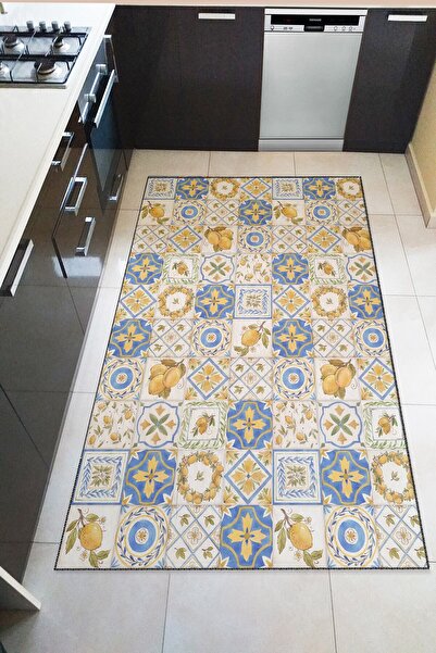 KARNAVAL HOME Volonte Mavi Sarı Seramik Desen Limonlu Modern Dekoratif Mutfak...