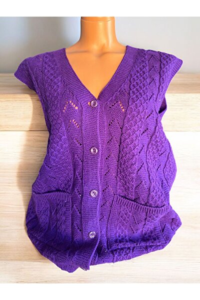 TUTUYA TEXTIL Houndstooth Knitted Dowry Casual Pocketed Knitwear Mother's Vest Winter Seasonal Vest