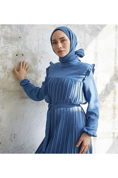 MODA VEDAT Pleat Detailed Tesetture Dress