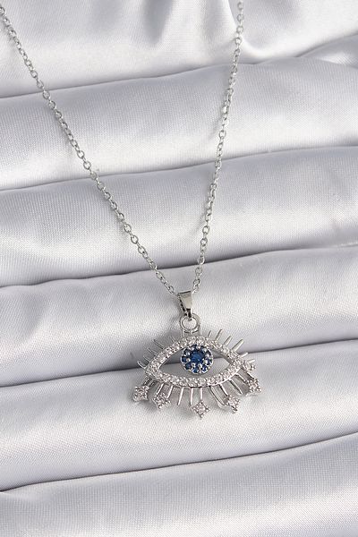 Store 316L Steel Silver Color Chain Zircon Stone Eye Model Women's Necklace