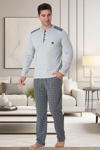 Mecit Pijama Mecit 2902 Γκρι Ανδρικό Σετ Πιτζάμες - Μεγάλο Μέγεθος