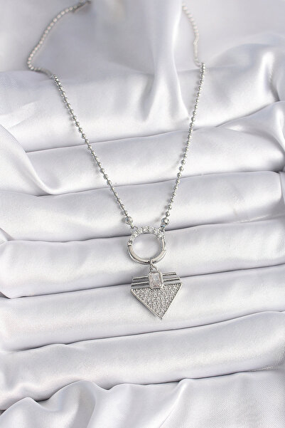 BSRE قلادة نسائية بسلسلة فضية اللون على شكل مثلث (فولاذ 316L)