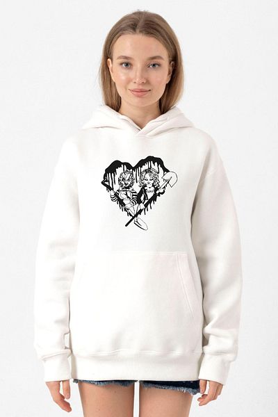 Tshirthane Chucky And Bride Horror White Women's 3ip Hooded Sweatshirt