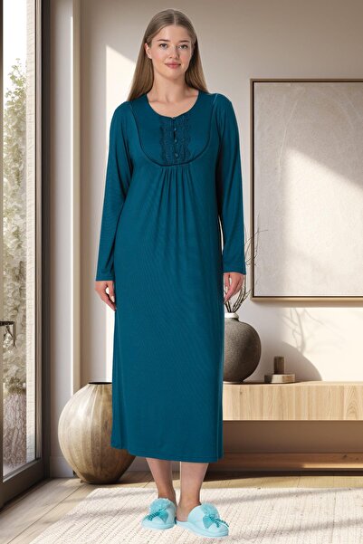 Mecit Pijama Mecit 5920 Petrol Yeşili Büyük Beden Kadın Gecelik