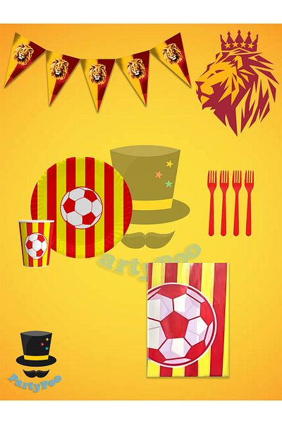 PartyPoo Yellow Red Fan Birthday Party Set for 24 People