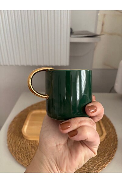SEVEN7 Kırmızı Porselen Gold Kulplu Mug Kahve Çay Bardağı Renkleri 200ml