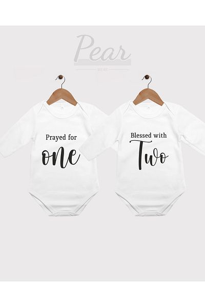 Pear Wear Twin Baby Long Sleeve Bodysuit - 100% Cotton, 1 Month, 3 Months, 6 Months, 9 Months