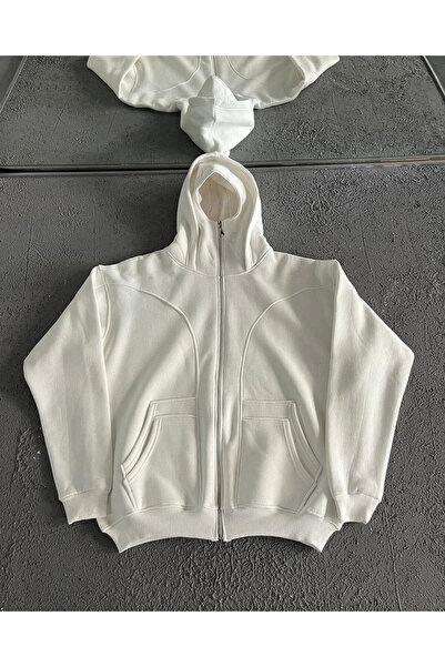 Gofeel 3 İplik Şardonlu Unisex Kar Maskeli Kapüşonlu Oversize Hırka