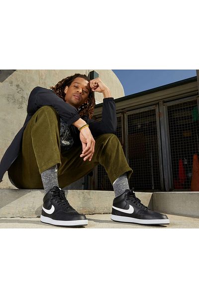 Nike Unisex Court Vision Mid Sneakers - High Top, Black-White Dn3577-119