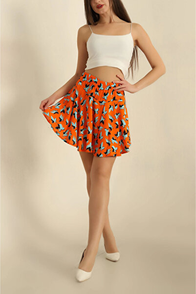 mj style Women's Patterned Viscose Short Skirt with Elastic Waist