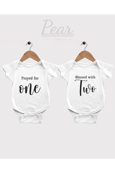 Pear Wear Twin Baby Short Sleeve 100% Cotton Twins Baby Bodysuit 1 Month, 3 Months, 6 Months, 9 Months