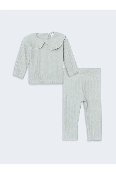 LC Waikiki Lcw Baby Green Doll Collar Baby Girl Sweatshirt and Leggings Set of 2