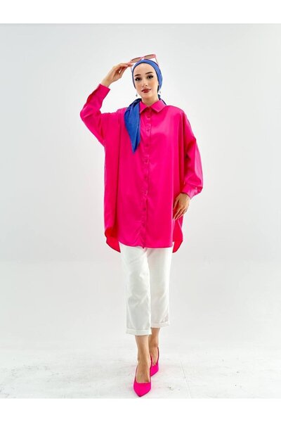 VıoShıne Kadın Oversize Saten Gömlek