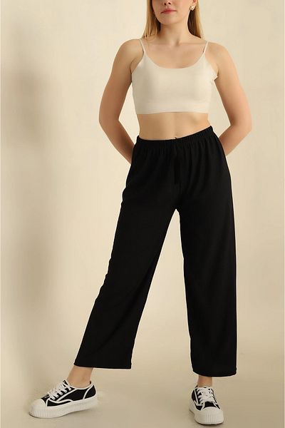 MSA Giyim Women's Elastic Waist Wrapped Palazzo Trousers