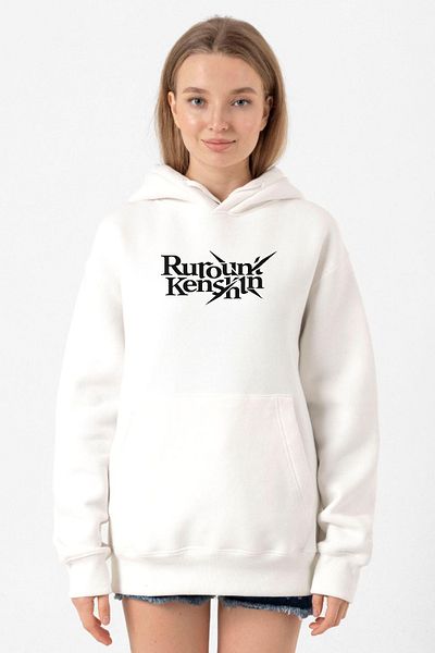 Tshirthane Rurouni Kenshin Letter Logo White Women's 3ip Hooded Sweatshirt