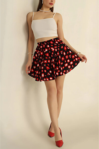 mj style Women's Patterned Viscose Short Skirt with Elastic Waist