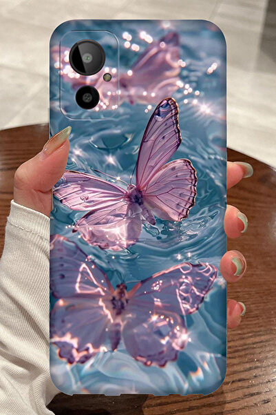 General Mobile GM 23 SE Pembe Kelebek Desenli Kamera Korumalı HD Baskılı Sili...