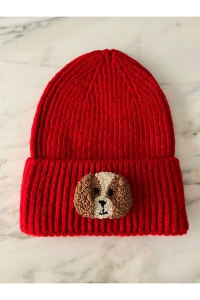 byebruketenci red wool beret dog punch beret animal print