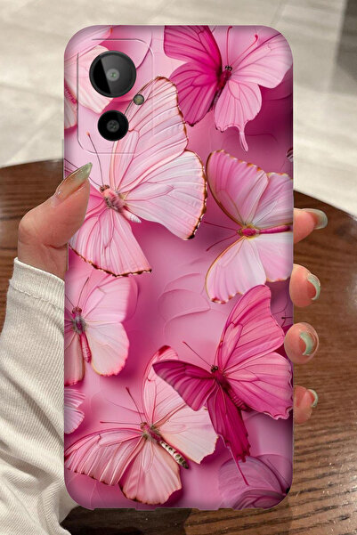 General Mobile GM 23 SE Pembe Kelebek Desenli Kamera Korumalı HD Baskılı Sili...