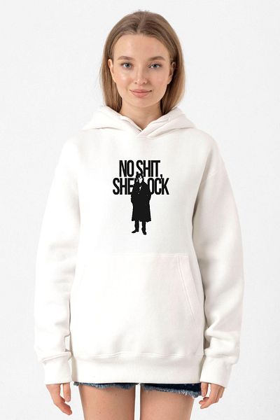 Tshirthane Sherlock No Shit Sherlock White Women's 3ip Hooded Sweatshirt