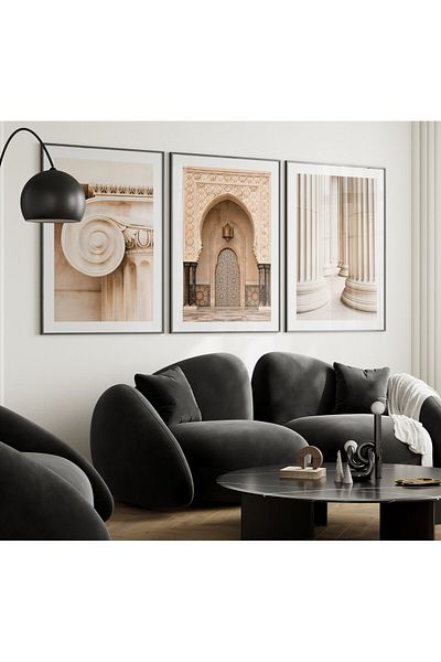 Home Σετ 3 Ethnic East Gate Earth Tones, Πίνακας Σαλονιού, Διακόσμηση Σαλονιού, Αφίσα χωρίς πλαίσιο